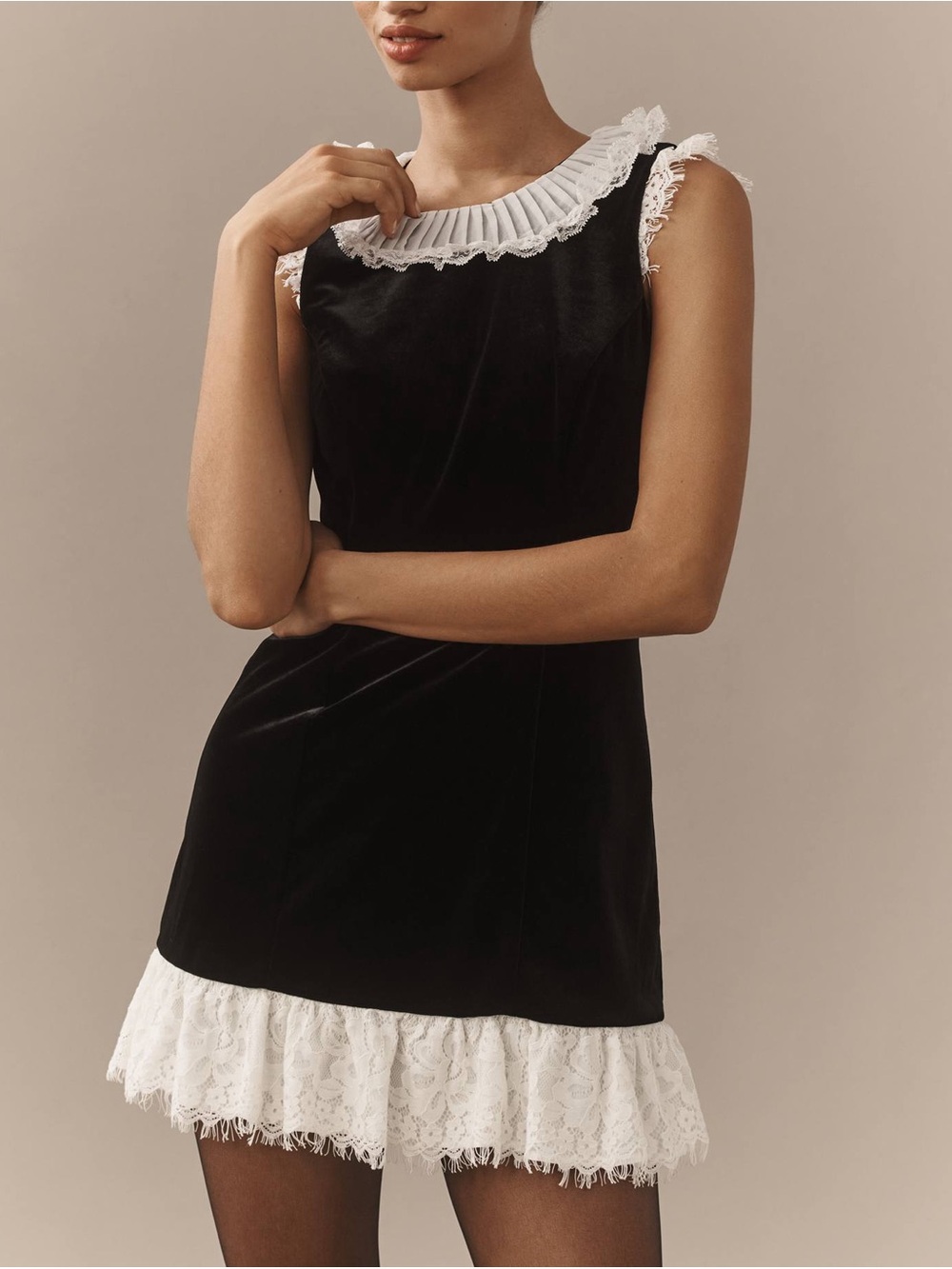 NWOT By Anthropologie Black Velvet Ruffle-Trim Mini Dress black tie size 4/6
